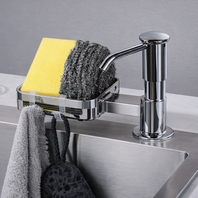 마더리빙 싱크대 세제 디스펜서 매립형 펌프형, 1개, 실버