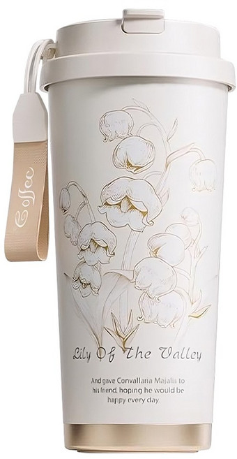 GIANXI 플라워 레터 커피 텀블러, 1개, 퓨어 화이트, 500ml