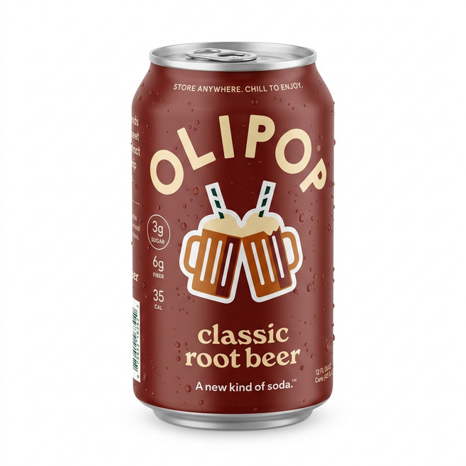 OLIPOP 프리바이오틱 소다 팝 클래식 루트 맥주 프리바이오틱스 식물성 식물성 섬유 12온스(4캔), 4개, 12ml