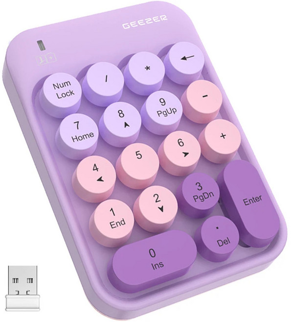 인체공학적 휴대용 2.4G 플러그 앤 플레이 무선 키패드 18 열쇠 부드러운 레트로 라운드 키캐드 귀여운 소형 번호 키보드, Purple, 규격 없음