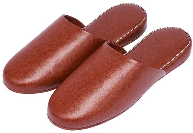 걸작 슬리퍼 클로즈 페이크 레더 가죽 실내화 거실화 호텔 슬리퍼, 꼬냑, 1개