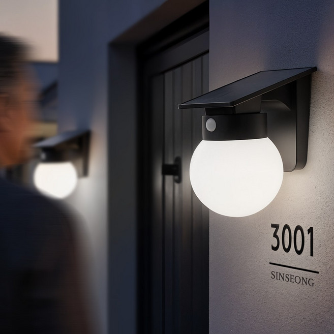 신성나라 태양광 센서등 지속형 벽등 태양열 조명등 야외 정원 조명 LED 야외 보안 가로등 글로브, 흰빛