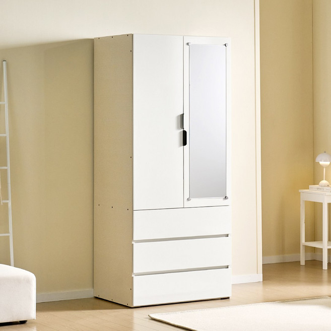 레브리 LPM 800 3서랍 거울도어 옷장 장농, 화이트