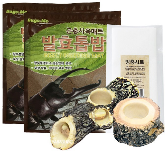 발효톱밥2.5L x2봉+인공먹이목1구+인공놀이목1구+날파리 방충시트 ( 장수풍뎅이 사슴벌레 소모용품 세트), 혼합색상, 1세트