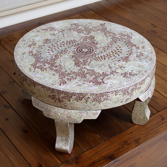 봉황무늬 자개상 원형상 원형자개상 찻상 소반