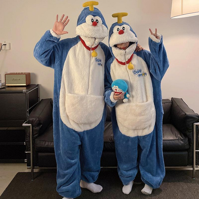 커플 겨울 극세사 캐릭터 원피스잠옷 대형 남녀공용 보온 홈웨어