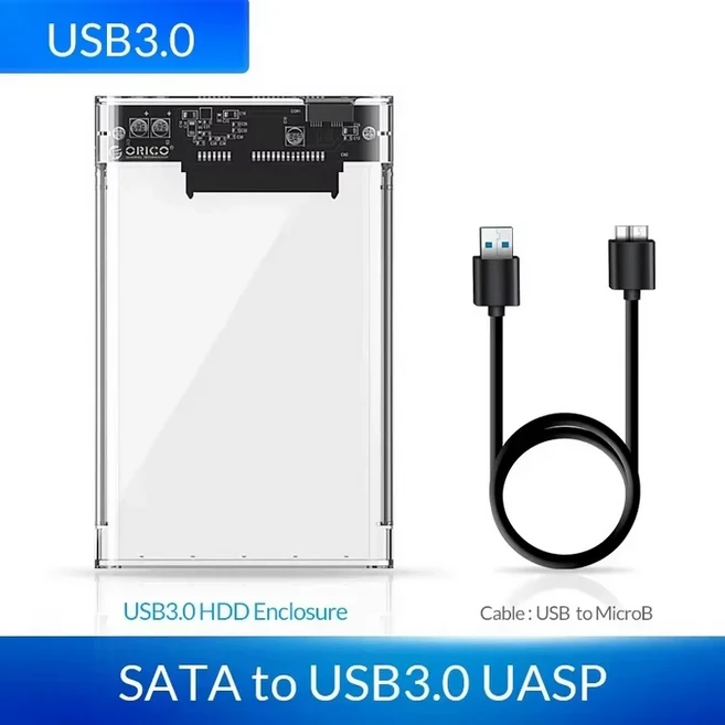 오리코 2.5인치 외장 하드 드라이브 케이스 USB 3.0 to SATA III 공구 없이 설치 가능한 투명 디스크 7mm H, 01 Micro B to USB 3.0