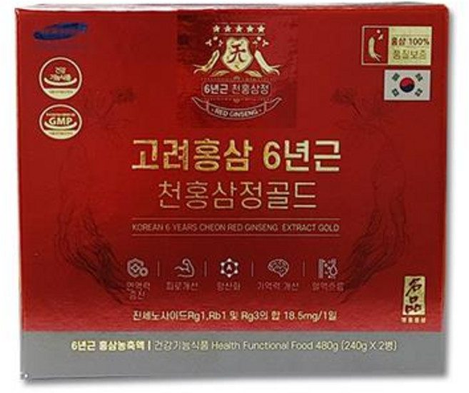 고려 홍삼6년근 천 홍삼정골드 쇼핑백포함 240g 2개