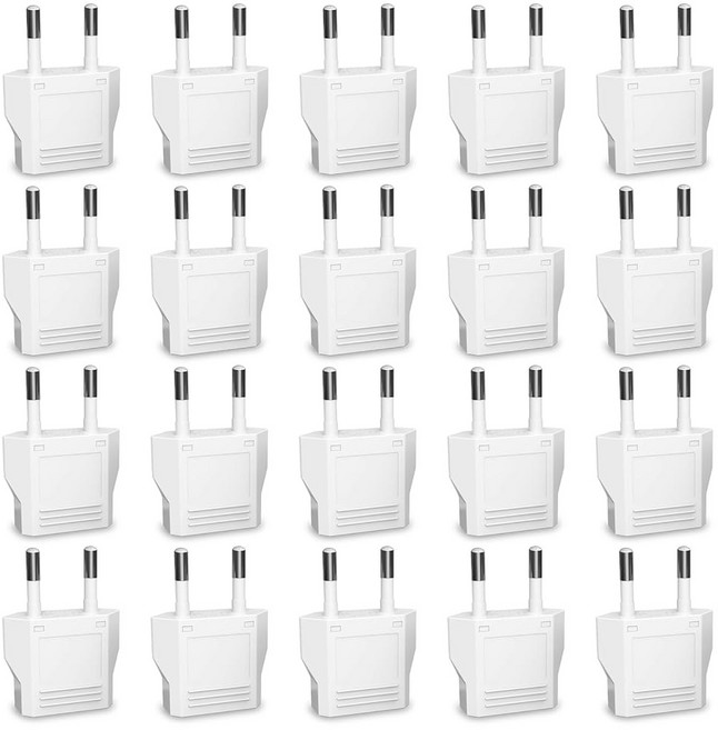 6팩 유럽 여행용 플러그 어댑터 -유럽용 유럽용 C형 콘센트 컨버터 흰색, Type C- 20 Pack