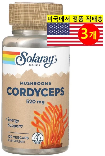 쏠라레이 동충하초 버섯 520mg 100 베지캡슐, 3개, 100정 - 쿠팡
