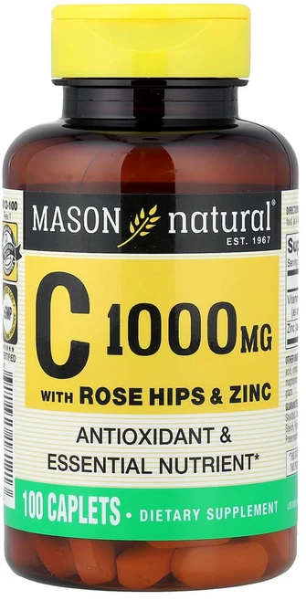 Mason Natural 로즈힙 아연 함유 비타민C 1000mg 100캡슐 아스코르빈산, 100정, 1개 - 쿠팡