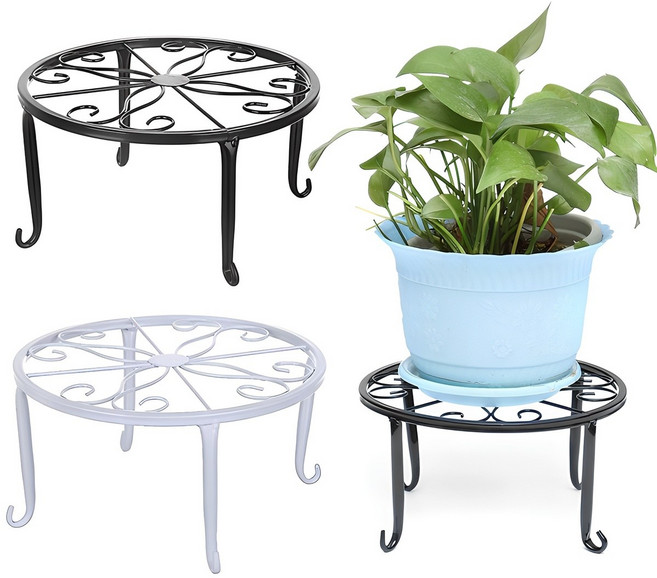 [해피앤몰] 철제 원형 화분 받침대 진열대 정리대 받침 선반, 화이트