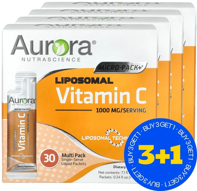 [3+1] 오로라 고함량 리포조말 비타민C 1000mg 30포 리포솜 리포좀 비타민C / 해외직구 미국배송, 4개, 210ml - 쿠팡