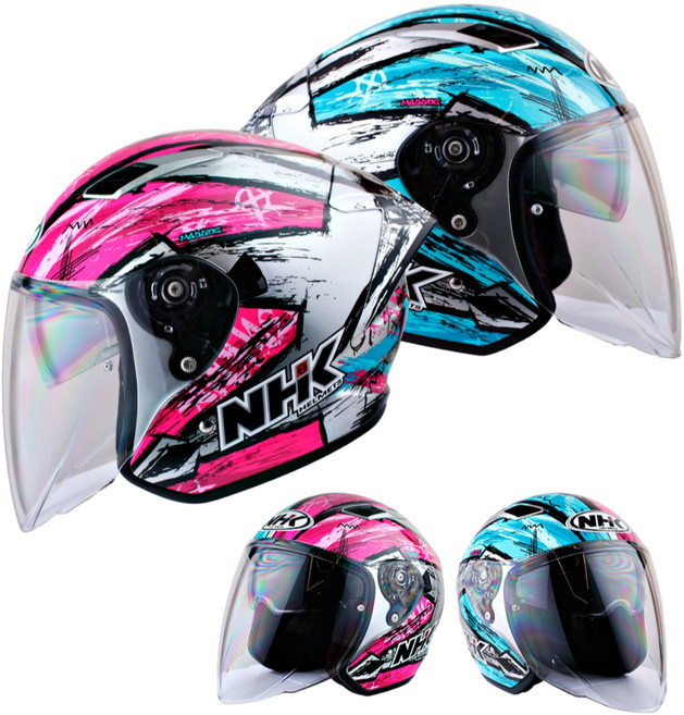 NHK S1 GP PRO 헬멧 오픈페이스 듀얼바이저 바이크 오토바이 헬멧 아치 크롬 실버, 아치 크롬 실버 [ XL ]