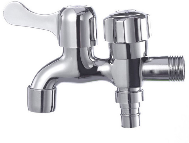 센스라벨 멀티수도꼭지 2구 양갈래 크롬도금 세탁실 발코니, 1개