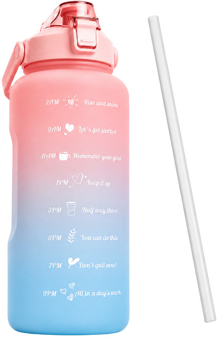 니코리 대용량 대형 물통 빨대 포함, 1개, 2L, 핑크