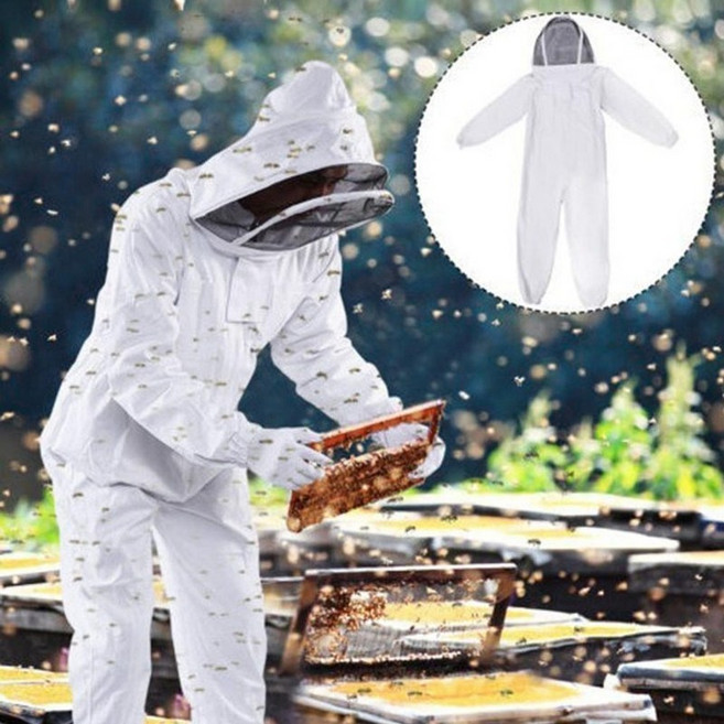 전신 보호 양봉복 면화 양봉가 의상 safty 베일 후드 모자 옷 양봉가 beekeepers bee suit equipment, l, 1개