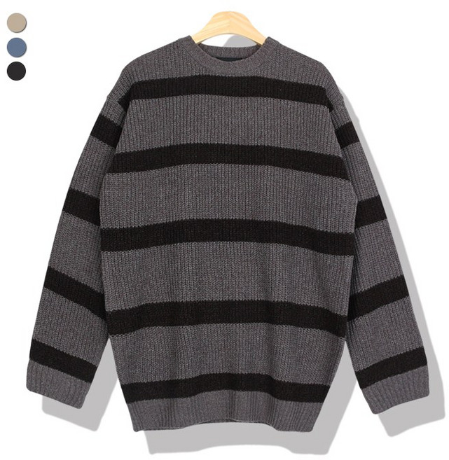 오마보이 남자 하찌짜임 스트라이프 드롭숄더 니트