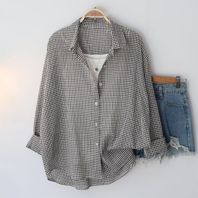 스카이코코 내수 코퀄리티 여성 여름 긴팔 남방 무브 체크 셔츠