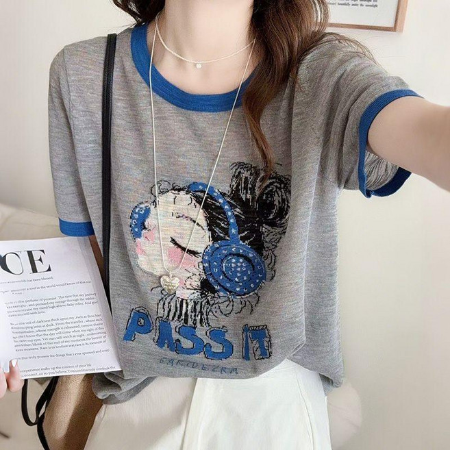 100%竹節棉短袖T恤女印花上衣