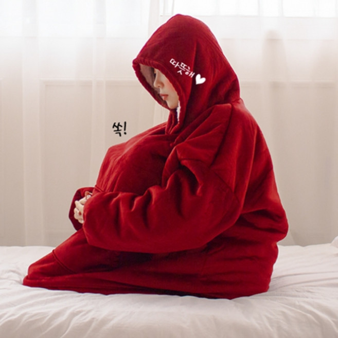 추운 겨울 난방비 걱정없는 따뜻한 집순이 양털 귀여운 학생 캠핑 후드 담요