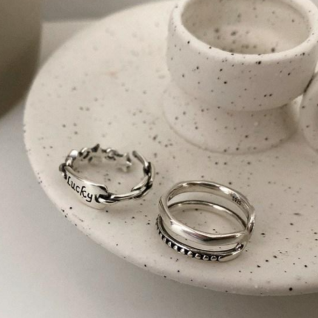 여성 크라운 럭키 링 반지 2종세트