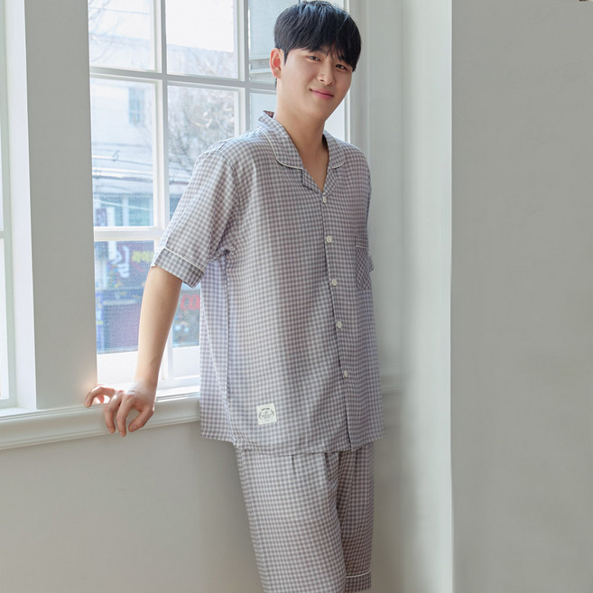 주니어 잠옷 여름 청소년 파자마 체크 텐셀 반팔 실내복 홈웨어 상하복 세트