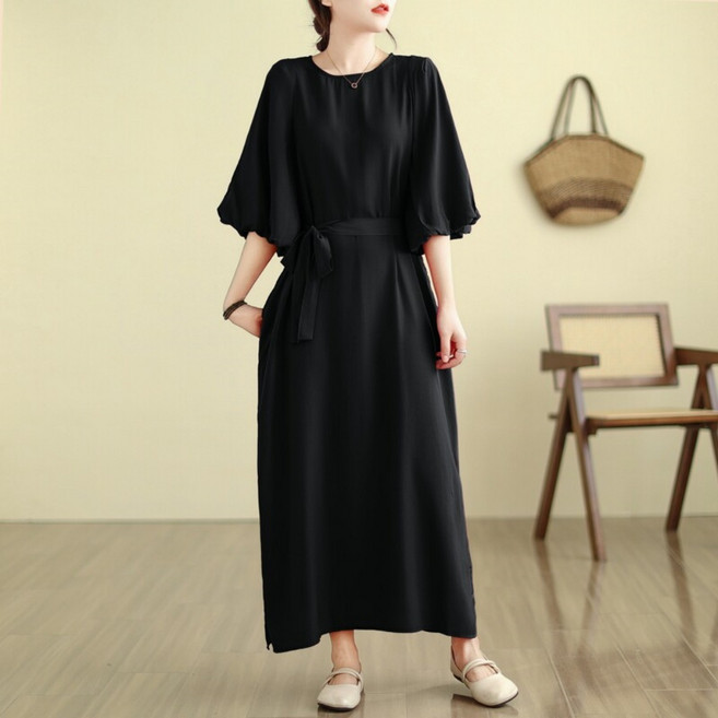 LUNATURE 여성 여름 반팔 벨트 퍼프원피스 하객룩 데이트룩 데일리룩 (3color)