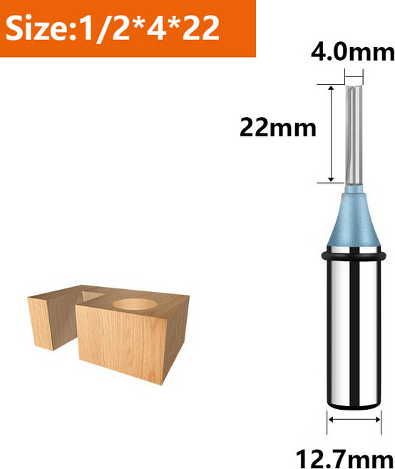 Tideway 1/2 Shank TCT 스트레이트 라우터 비트 2 플루트 밀링 커터 목공 조각 목재 초경 CNC 공구 엔드, 12.7x4x22, 1개