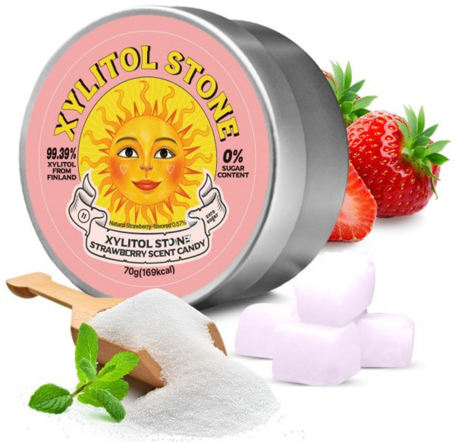 자일리톨 스톤 무설탕 사탕 - 비건 및 케토 친화적인 독특한 하드 캔디 100% 천연 향미 글루텐 프리 비유전자변형 무첨가 구취개선용 저칼로리 민트 페퍼민트 부스터 (2개 세트, 딸기 (1팩), 70g, 1