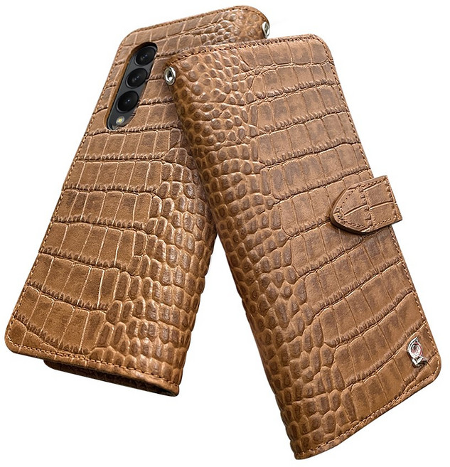 악어 무늬 천연 소가죽 카드 분실 방지 다이어리 케이스 갤럭시Z폴드7 케이스