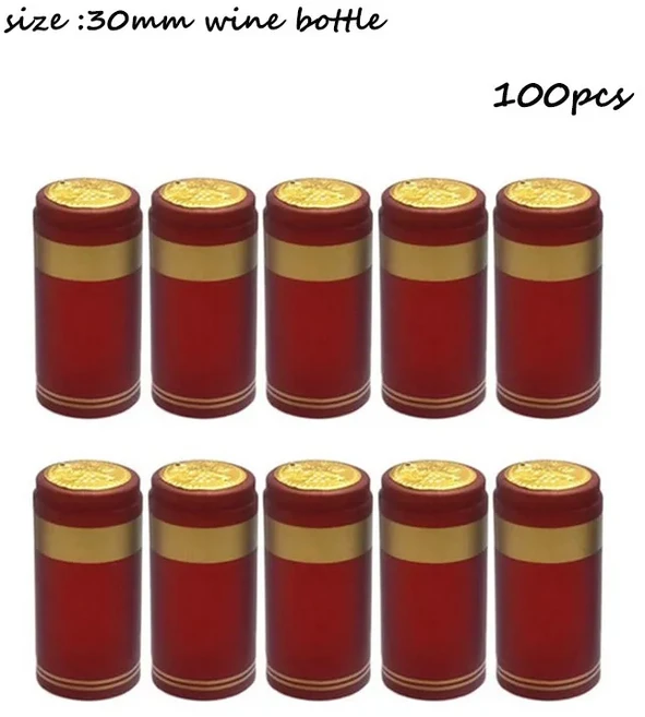 와인 병에 대 한 눈물 탭과 PVC 열 수축 캡슐 100 개 캡 필름 랩 스트레이트, 100pcs red gold