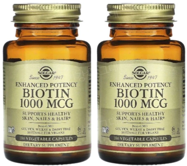 솔가 바이오틴 비오틴 1000mcg 100캡슐 2개 비타민B7 맥주효모 Biotin, 100정 - 쿠팡