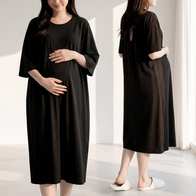 1+1 임산부 루즈핏 롱원피스 빅사이즈 66~130 레이온 라운지웨어 원마일 홈웨어 여행룩 2장