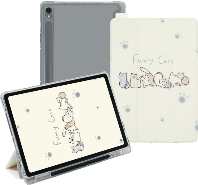 잇x디자인 갤럭시탭 S9 FE S10 케이스 디자인 북커버, 데일리캣츠