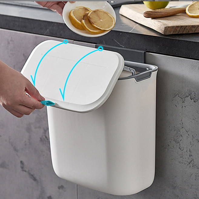 주방 걸이형 휴지통 음식물쓰레기통 슬라이딩 휴지통 타공없는 어디든 걸고 부착되는 다용도휴지통 음식물 쓰레기통, 화이트, 1개