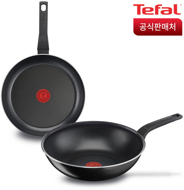 테팔 심플리클린 프라이팬 + 웍 세트 2개, 블랙+레드, 프라이팬 28cm + 웍 28cm