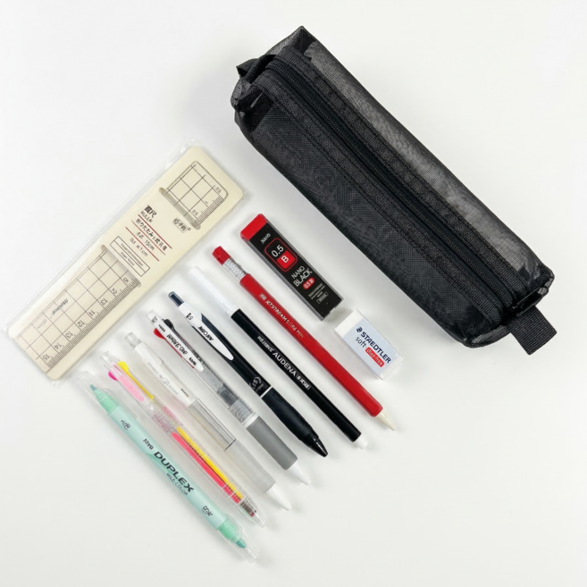 글로넥트 갓성비 필기구 11종 문구세트 메쉬필통 포함, 1세트, 블랙