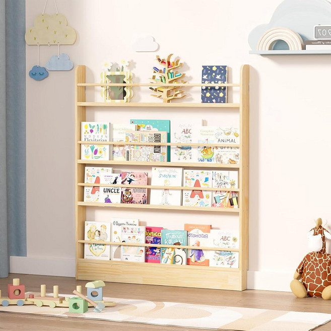 Ybaymy Behind The Door 책장 침실 거실 놀이방의 성인 공간 절약을 위한 책 및 장난감 보관용 4단 벽 마운트 나무 책장 (높이 119.9cm x 너비 9, Ybaymy Behind The Door 책장, 침실,