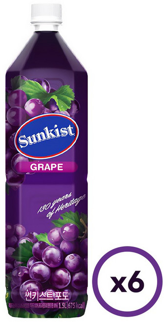 썬키스트 포도주스, 1.5L, 6개