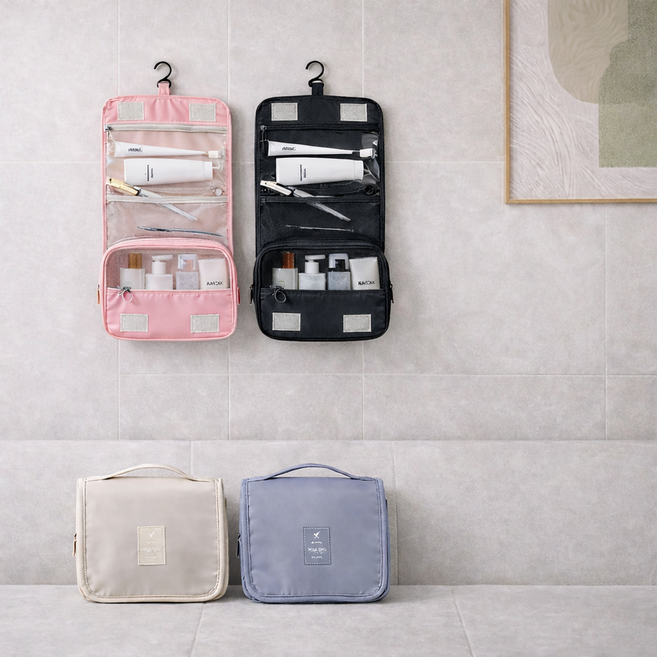 깔끔정리 걸이형 여행용 방수 휴대용 파우치 화장품 세면도구 대용량 수납백