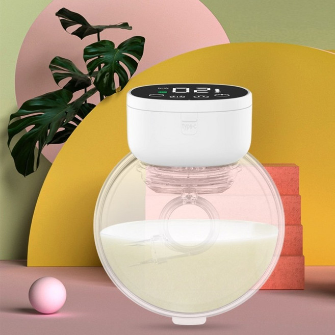 무통 착용 일체형 핸즈프리 업그레이드 휴대용 전동유축기 핸즈프리 유축기 단량자 집유기, 흰색