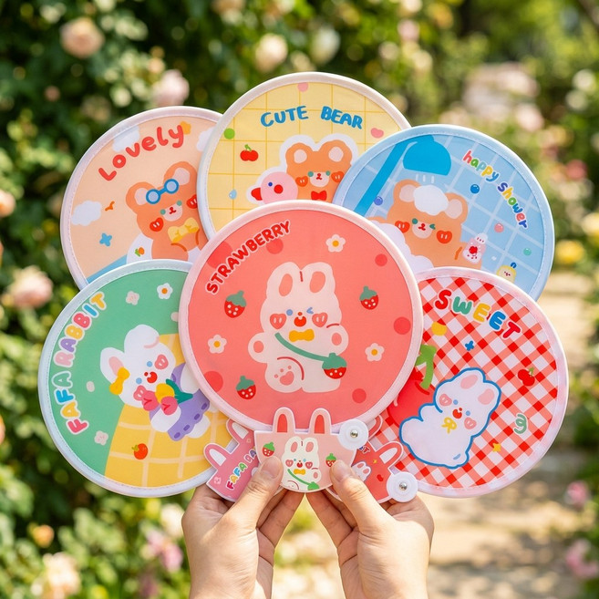 캐릭터 휴대용 접이식 부채 6종 1 세트, 1세트, 캐릭터 부채