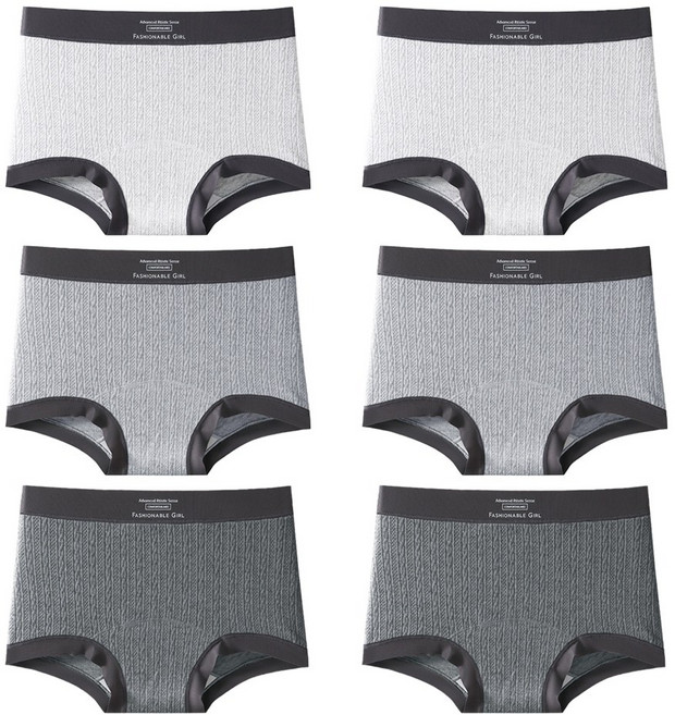 IEDUOS여성 주니어 순면 드로즈 팬티 6종 세트 여자용 반하이웨스트 미디팬티 노출방지 생리팬티3in1 엘레강스 그레이계열
