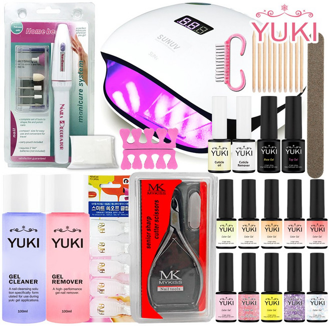 유키 유키젤네일 올인원 48W램프세트 네일세트, 1세트, 젤10종+탑/베이스+클리너/리무버+48W젤램프+외10종