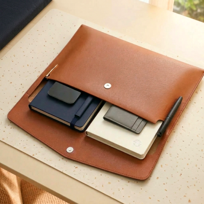 SERONA A4 가죽 서류 파우치 클러치 파일 케이스, 1개, 브라운