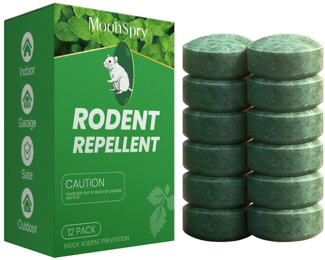 MOONSPRY Rodent Repellent Pellets일상용 실내외 쥐 퇴치 가구용 방간식(방쥐식) 제품 부드럽게 씹지 않도록 막아주며 상쾌한 향기를 은은하게 발산하여 사용, 2개, 12개입