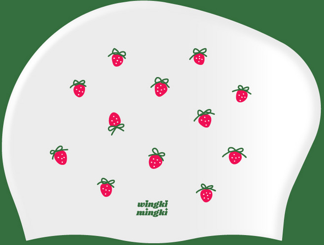 윙키밍키 딸기가득 실리콘 롱헤어 긴머리 빅사이즈 수모 수영 모자, WHT, 1개