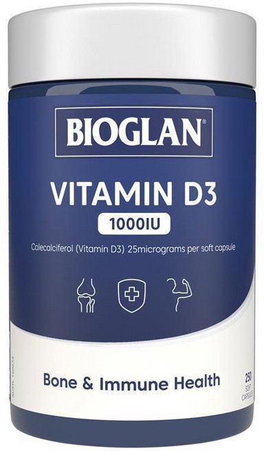 호주 명품 바이오글랜 햇빛 통 본 뼈 영양제 비타민 D D3 1000 IU 250 캡슐, 1개, 250정