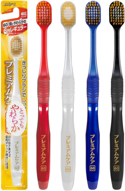 에비스 프리미엄 케어 칫솔 60호 잇몸을 위한 케어용 6열 레귤러 매우 부드러움 4개입 색상 랜덤, 4개
